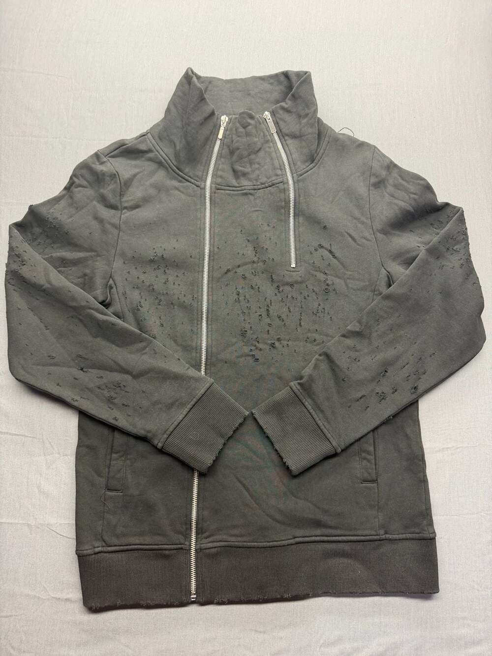 Rockstar Deluxe Collection Men's Distressed High-Neck Zip-Up Hoodie, Size Large